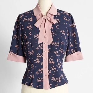 Modcloth Collectif Moonflower Blouse UK 14